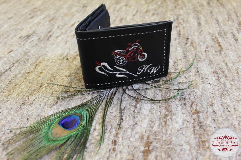 Geldtasche mit Motorrad und Blume